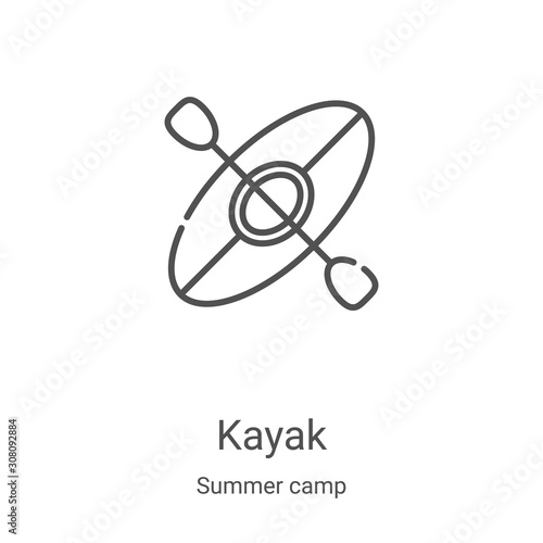 kayak icon vector from summer camp collection. Thin line kayak outline icon vector illustration. Linear symbol for use on web and mobile apps, logo, print media