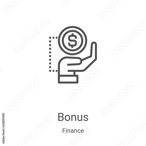 bonus icon vector from finance collection. Thin line bonus outline icon vector illustration. Linear symbol for use on web and mobile apps, logo, print media