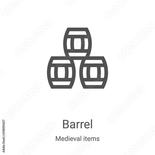 barrel icon vector from medieval items collection. Thin line barrel outline icon vector illustration. Linear symbol for use on web and mobile apps, logo, print media