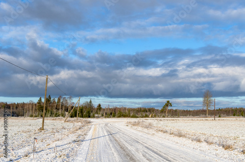 A countryside road in winter in Järvamaa, Estonia