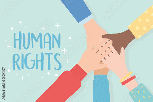 human rights, raised hands unity