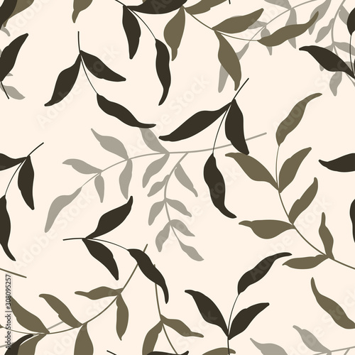 Modern abstract floral illustration on light backdrop. Flower seamless pattern. Vector tropical leave wallpaper