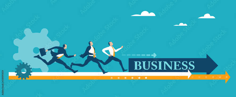 Business people running and competing for the better deal, professional position, career, individual growth. Successful business people, Rivals