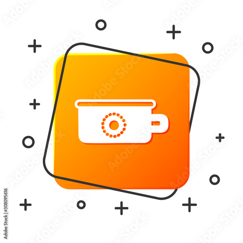 White Baby potty icon isolated on white background. Chamber pot. Orange square button. Vector Illustration