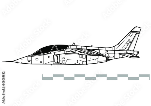 Dassault-Dornier Alpha Jet. Outline vector drawing
