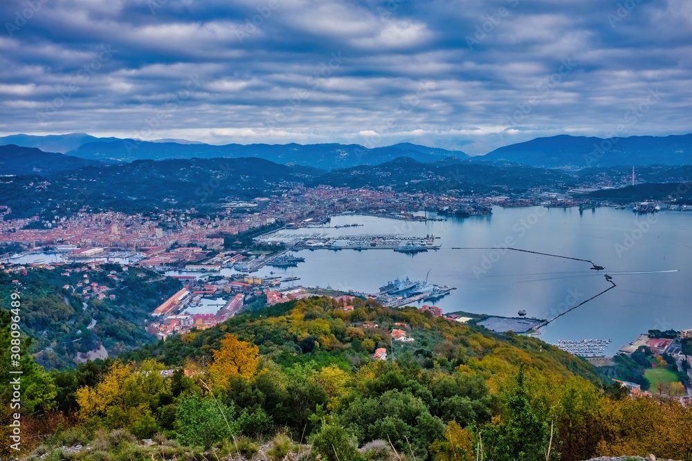 The town of La Spezia is situated at the centre of one of the deepest and best protected bays on the Italian coast, surrounded by hills and cliffs overhanging the sea with beautiful ancient villages The town of La Spezia is situated at the centre of one of the deepest and best protected bays on the Italian coast, surrounded by hills and cliffs overhanging the sea with beautiful ancient villages