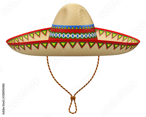 Mexican sombrero hat isolated on white background - 3D illustration