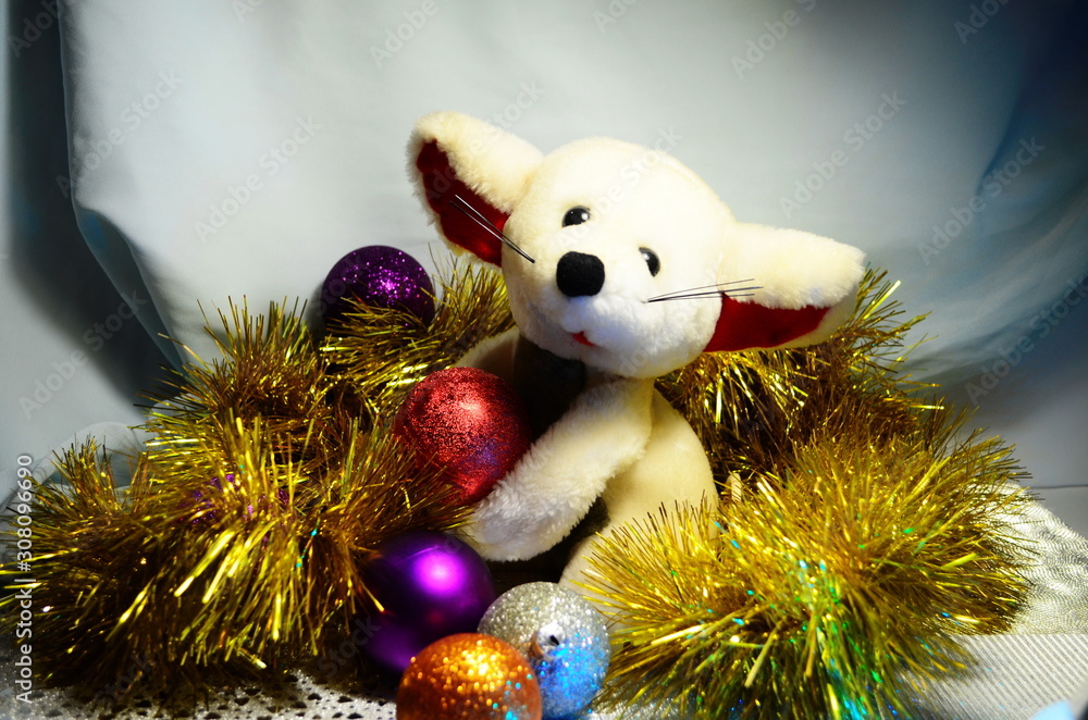 bright colored christmas balls with mouse toy bright colored christmas balls with mouse toy