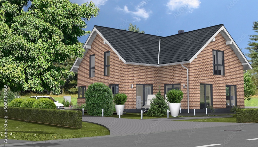 house with lawn and garden in front of building house with lawn and garden in front of building