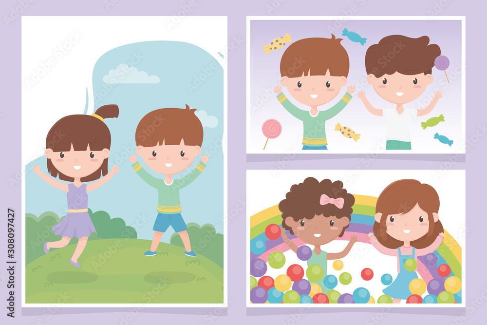 happy childrens day, cute little kids celebration greeting cards