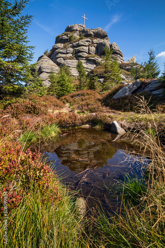 Obraz na płótnie The summit of mount Jizera, Jizerske Mountains, Czech Republic, Northern Bohemia. Beautiful rock on top of Jizera w salonie