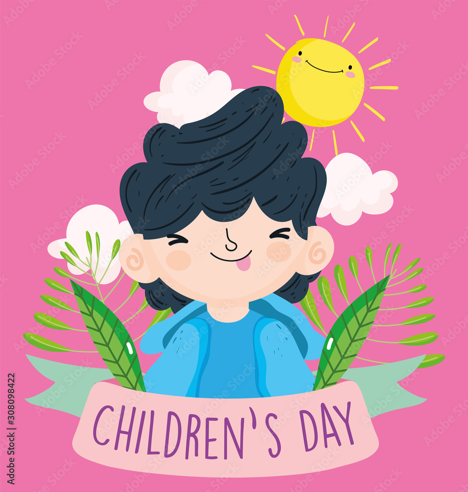happy children day, cute little boy with tongue out leaves sky happy children day, cute little boy with tongue out leaves sky