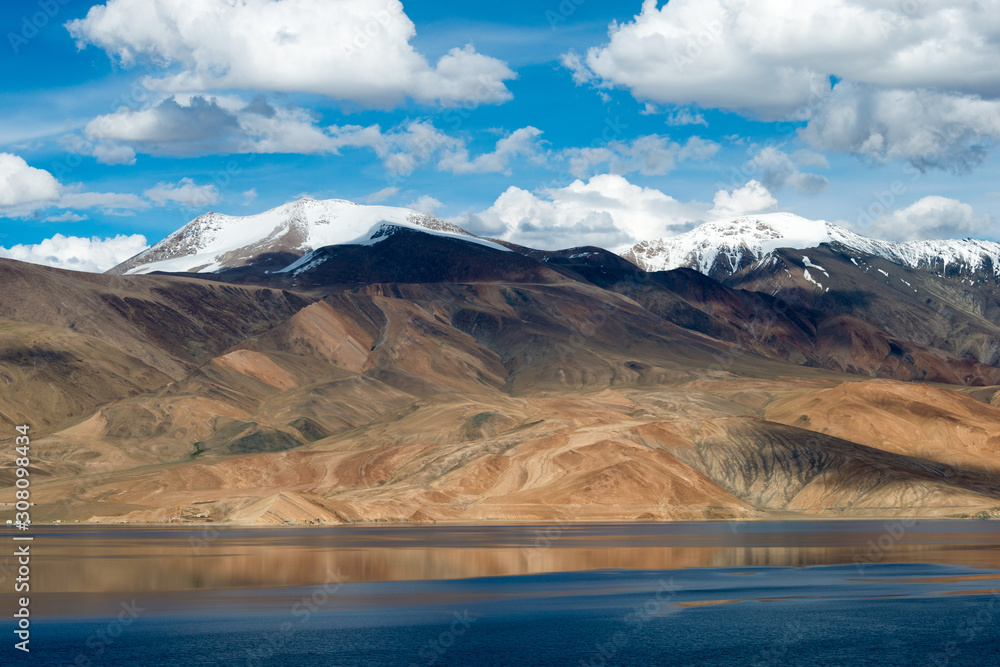 Ladakh, India - Jul 30 2019 - Tso Moriri Lake in Changthang Plateau, Ladakh, Jammu and Kashmir, India. It is part of Ramsar Convention - Tsomoriri. Ladakh, India - Jul 30 2019 - Tso Moriri Lake in Changthang Plateau, Ladakh, Jammu and Kashmir, India. It is part of Ramsar Convention - Tsomoriri.