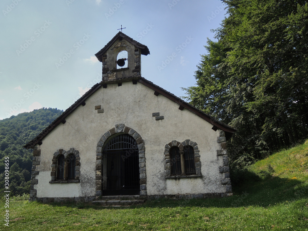 The Hermitage of the Virgen de las Nieves in the Selva de Irati in the Navarro Pyrenees. Spain