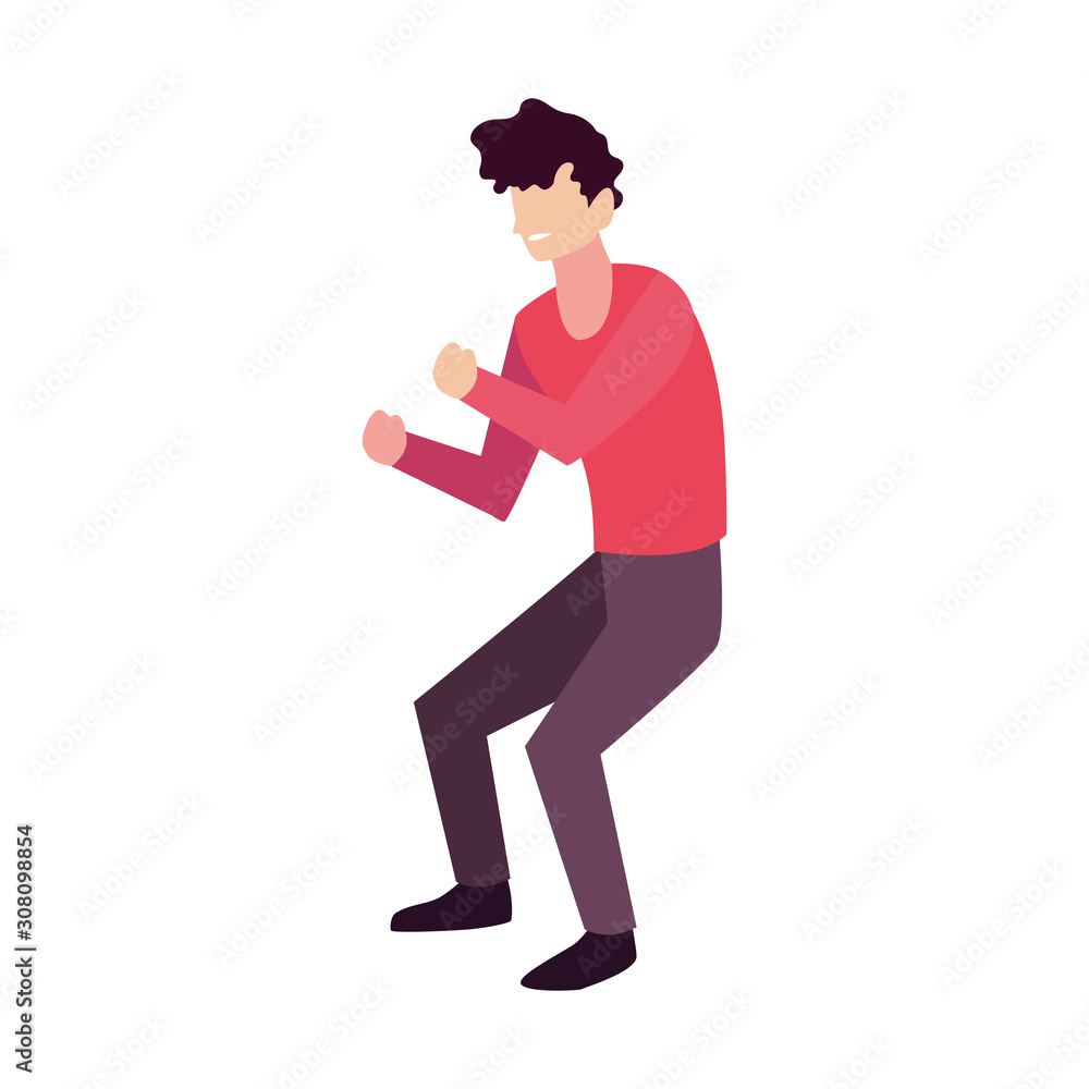 young man in pose of dancing on white background young man in pose of dancing on white background