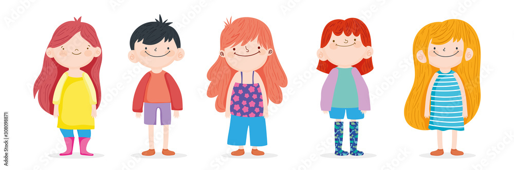 happy children day, group kids boys and girls on white background happy children day, group kids boys and girls on white background