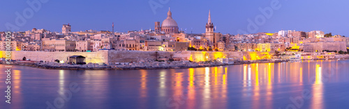 Malta. The coastline along Valletta and the harbor at sunrise. © pillerss