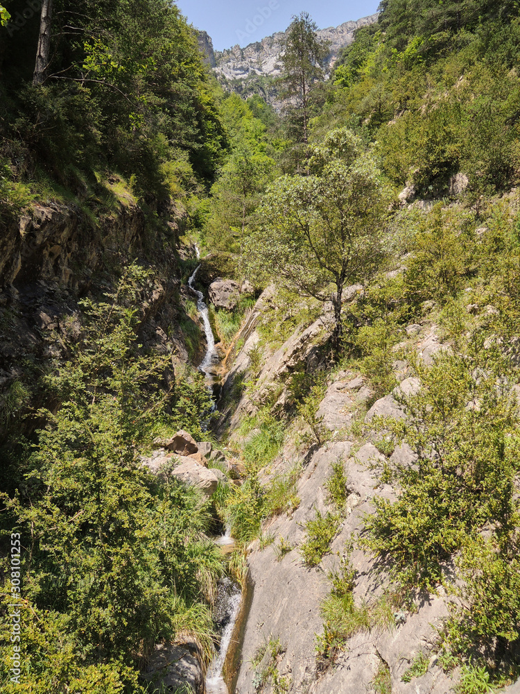 The Bellós river in the Añisclo Canyon. National Park of Ordesa and Monte Perdido in the Pyrenees of the province of Huesca. Aragon. Spain The Bellós river in the Añisclo Canyon. National Park of Ordesa and Monte Perdido in the Pyrenees of the province of Huesca. Aragon. Spain