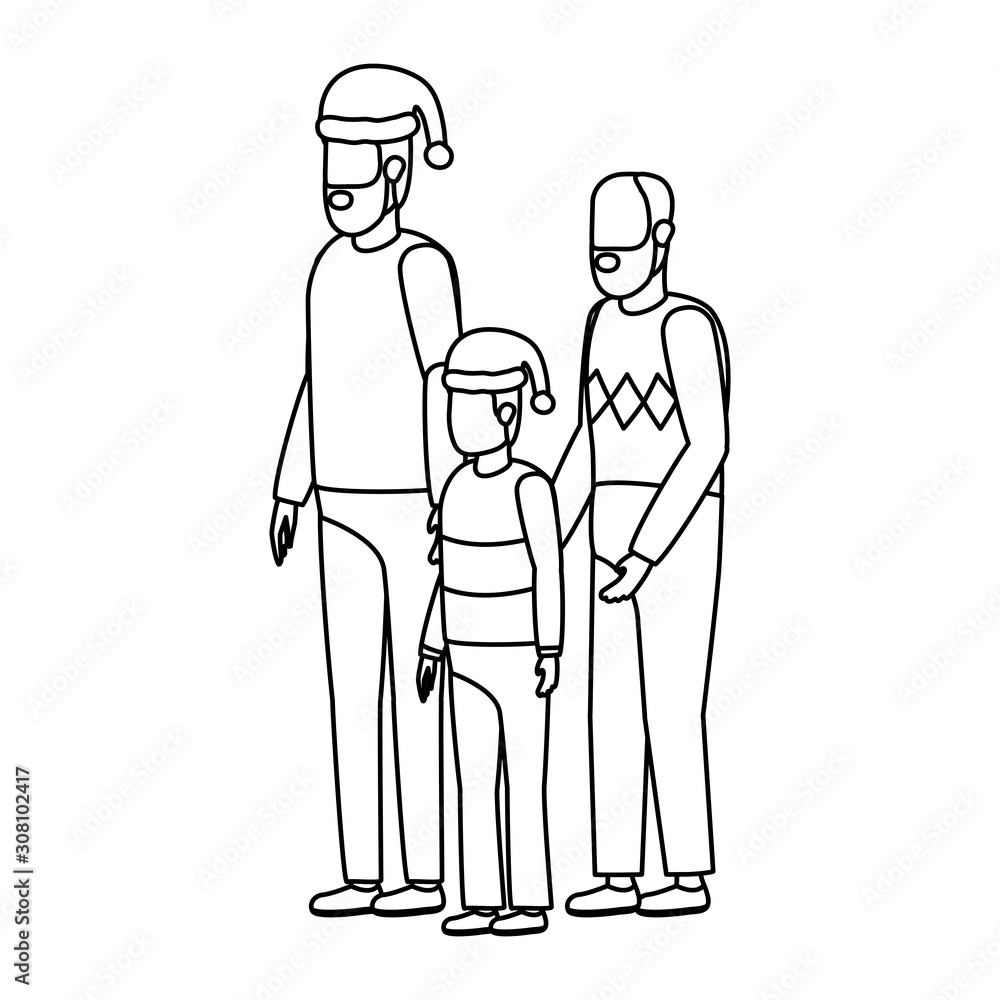 cute grandfather with young son and grandson using christmas hat cute grandfather with young son and grandson using christmas hat