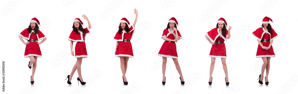 Snow girl santa in christmas concept isolated on white Snow girl santa in christmas concept isolated on white