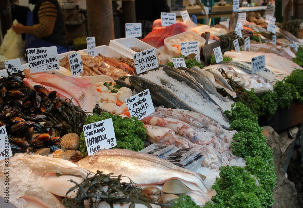 fresh fish at the market in London, United Kingdom