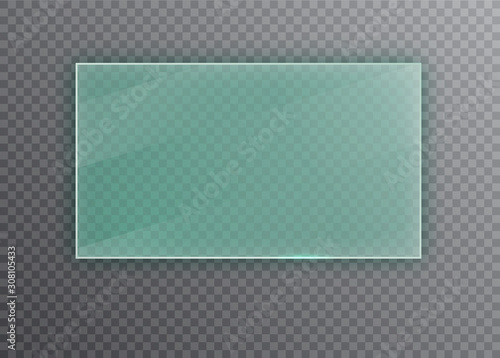  Glass plate isolated on transparent background. Blank clear frame 