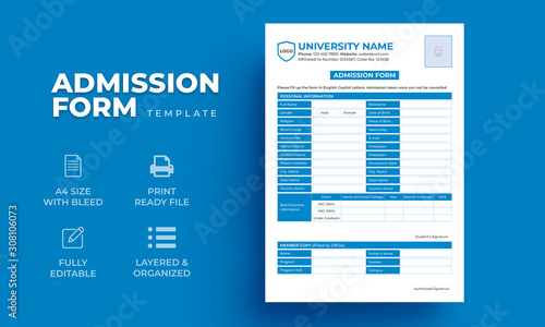 Registration form, Editable Education Admission Form Template photo