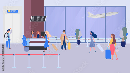 Business people in airport terminal, security check, checkpoint, security, security gate, airport security, business travel vector illustration
