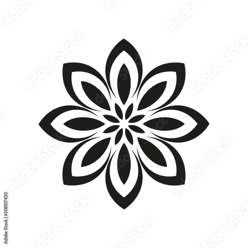 Flower icon. Beautiful black silhouette. Vector drawing. Isolated object on a white background. Isolate.