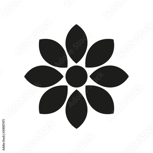 Flower icon. Black silhouette. Vector drawing. Isolated object on a white background. Isolate.