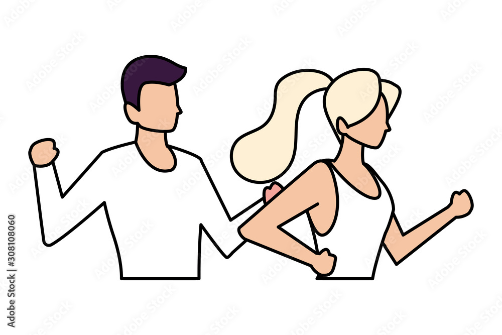 couple of people faceless with different poses on white background
