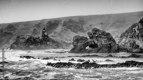 Rocks and the waves at Cove, East Lothian