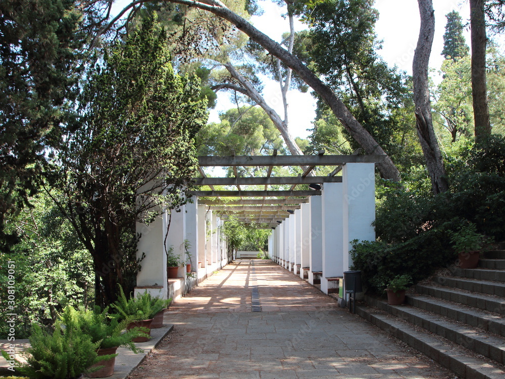 Outdoor Pergola with White Walls and Stairs Outdoor Pergola with White Walls and Stairs