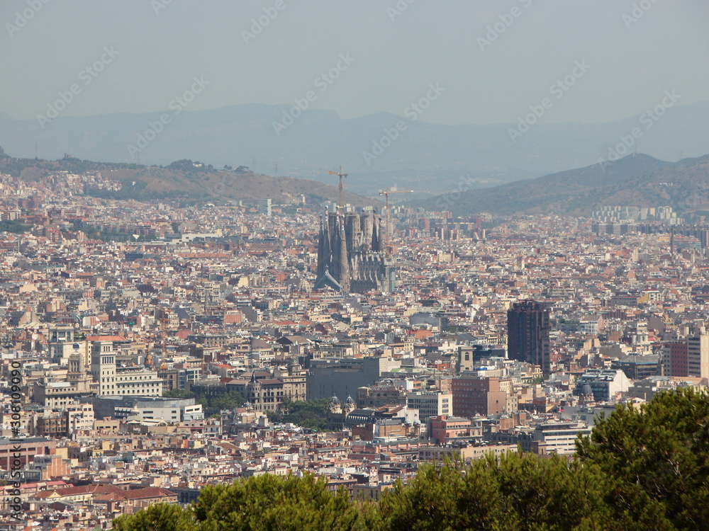 Mountain Panoramic View with Sagrada Familia Barcelona