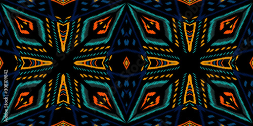 Marine Abstract Carpet. Scarlet Tribal Vector Seamless Pattern. Indonesian Ikat Drawn Background. Red Aztec Ogee Texture. Drawn Shibori Japanese.