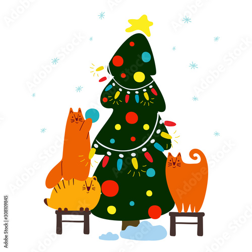 Foto Funny cute new year vector illustration