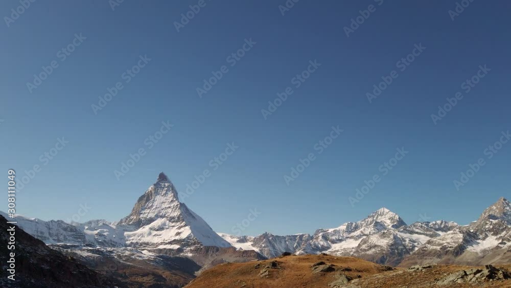Pan to the right from the Matterhorn in Switzerland along its neighbours in the Swiss Alps Pan to the right from the Matterhorn in Switzerland along its neighbours in the Swiss Alps