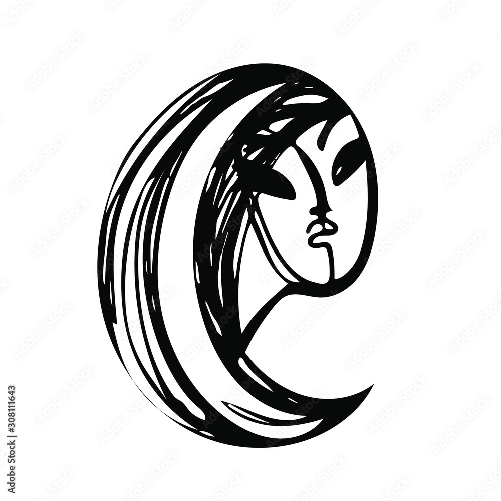 Hand drawn line art vector, girl face icon, women on white isolated background for use in design, doodle illustration, fashion, logo, postcard Hand drawn line art vector, girl face icon, women on white isolated background for use in design, doodle illustration, fashion, logo, postcard