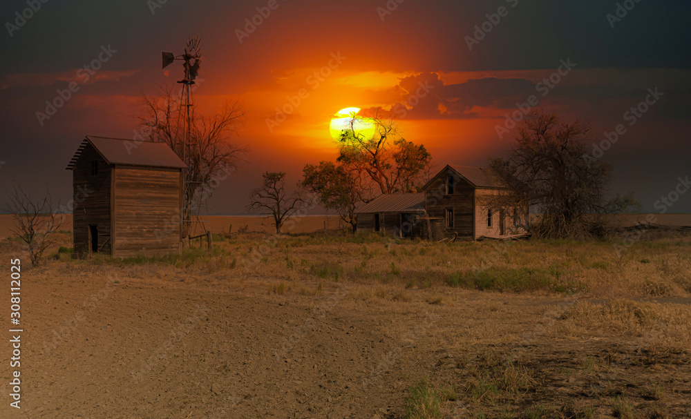 Abandoned Farm at Sunset