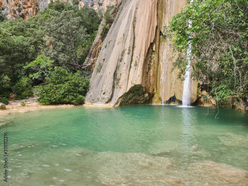 The waterfall of Linarejos in the Cerrada de Utrero. Natural Park of the Sierra de Cazorla, Segura and Las Villas. In Jaén, Andalusia. Spain