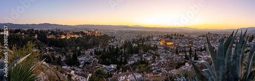 sunset with ancient castle Alhambra, Granada