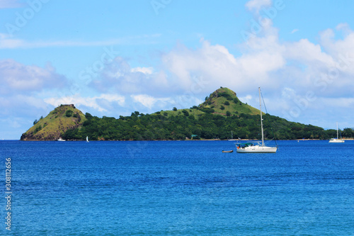 Sailboats on the Caribbean sea, off the coast of St. Lucia, West Indies