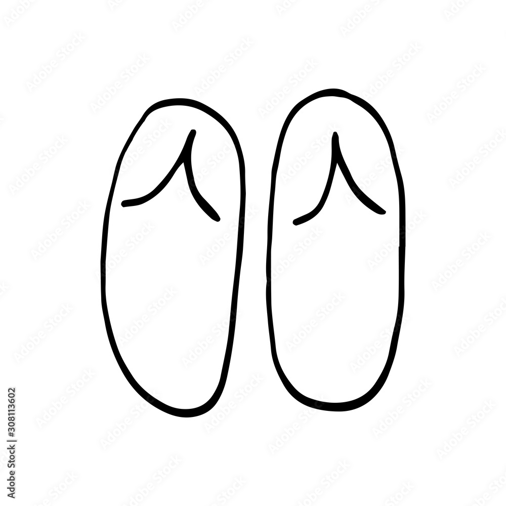 Single element of slippers in doodle summer set. Hand drawn vector illustration for greeting cards, posters, stickers and seasonal design. Single element of slippers in doodle summer set. Hand drawn vector illustration for greeting cards, posters, stickers and seasonal design.
