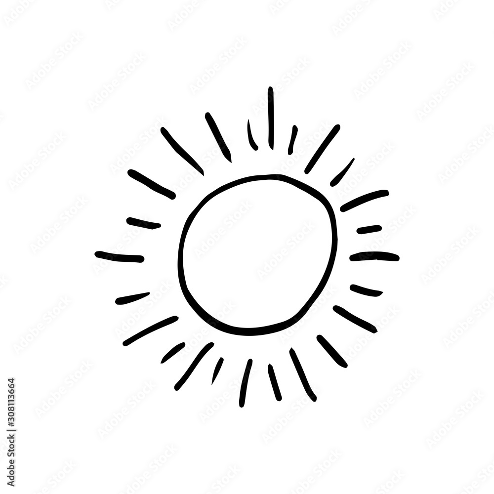 Single element of sun in doodle summer set. Hand drawn vector illustration for greeting cards, posters, stickers and seasonal design. Single element of sun in doodle summer set. Hand drawn vector illustration for greeting cards, posters, stickers and seasonal design.