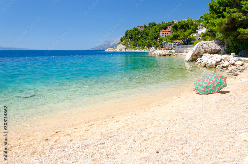 paradise beach in Brela on Makarska riviera, Dalmatia, Croatia