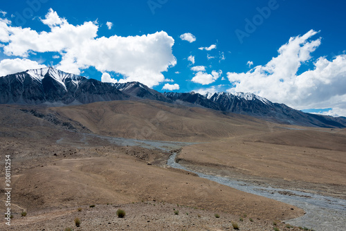 Ladakh, India - Aug 06 2019 - Beautiful scenic view from Merak Village near Pangong Lake in Ladakh, Jammu and Kashmir, India.
