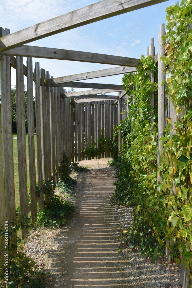 maze with wooden fence in the garden