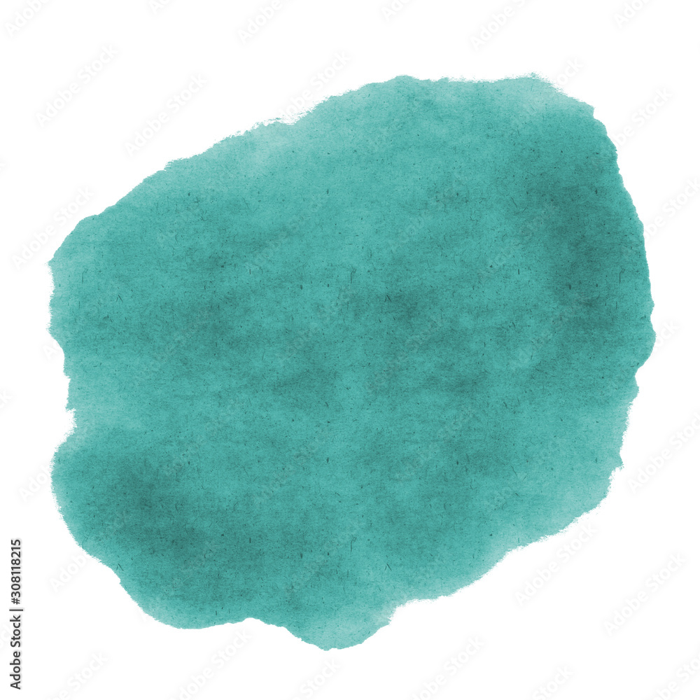 watercolor abstract painted texture in green and blue with stains and spots isolated on white for illustrations and graphic design purposes. 