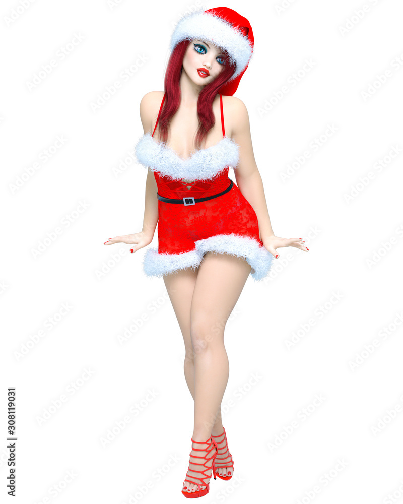 Young beautiful Santa girl with doll face. Young beautiful Santa girl with doll face.