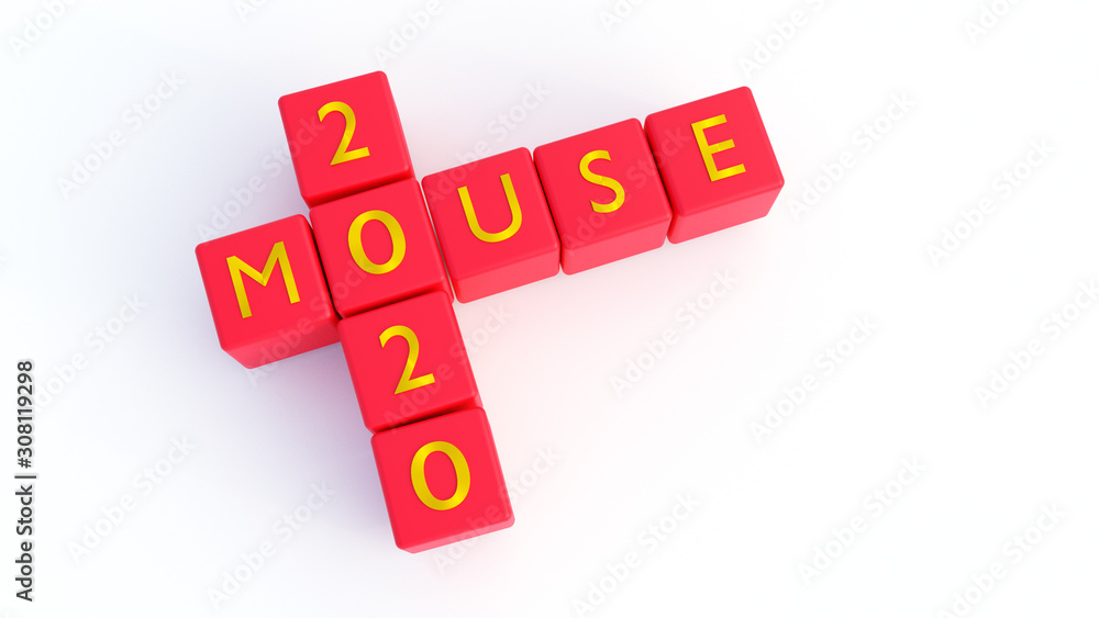 2020 CHINESE NEW YEAR, 3D ILLUSTRATION OF RED DICES WITH WORDS 2020 AND MOUSE, ISOLATED ON WHITE BACKGROUND 2020 CHINESE NEW YEAR, 3D ILLUSTRATION OF RED DICES WITH WORDS 2020 AND MOUSE, ISOLATED ON WHITE BACKGROUND